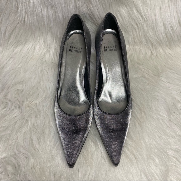 Stuart Weizmann Silver Pointed Toe Heels Size 7 M - Picture 4 of 10